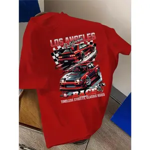 Boys' Los Angeles Race Car Graphic Tee - Vibrant Red, 100% Polyester, Durable Short Sleeve Shirt for Summer Fun