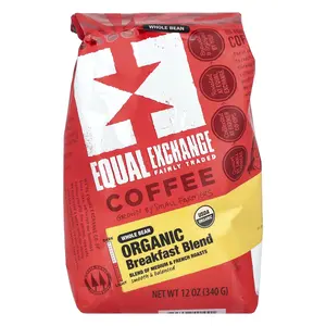 Equal Exchange Organic Coffee, Breakfast Blend, Whole Bean, Medium & French Roasts, 12 oz (340 g)