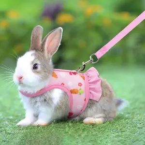 【Summervibes】Pink Bunny Harness and Leash Set, Escape-Proof Vest Accessory for Adult Rabbit (Size L) - Suitable for Small Animals Like Ferret, Kitten