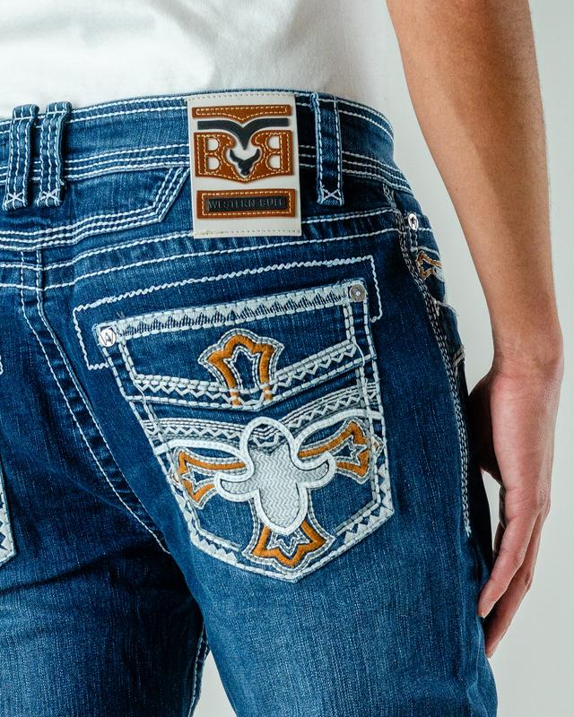Western Bull Men's Straight-Cut Jeans Style A01 - Heavyweight Denim with Embroidered Pockets & Bold Stitching for Comfort & Durability