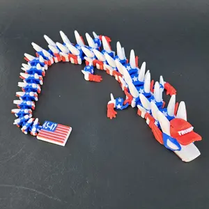 Trump 45 47 Super Flexy 3D Printed Dragon with American Flag Design and Red and White Colors