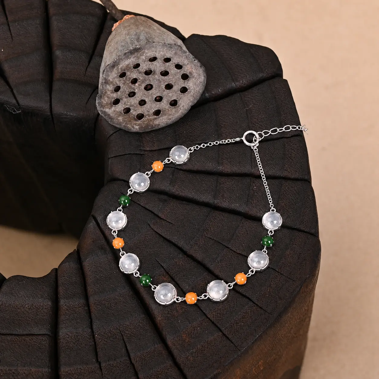 The 18K Gold Type A Burmese "Tri-Aura" Jade Bracelet-Jadeite Cabochons & Diamond Halo Tennis Chain