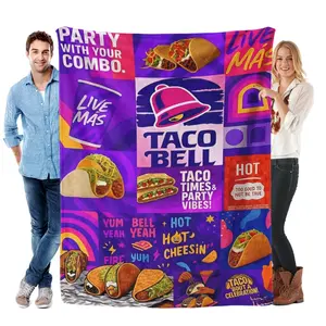 Taco Bell "Live Más" Collage Flannel Blanket Retro Fast Food Throw with Taco Bell Collage & "Live Más" Design – Ultra-Soft, Cozy, Perfect for Taco Lovers, Game Nights, Bedroom Decor and Gifting, Ideal for Year-Round Snuggling.