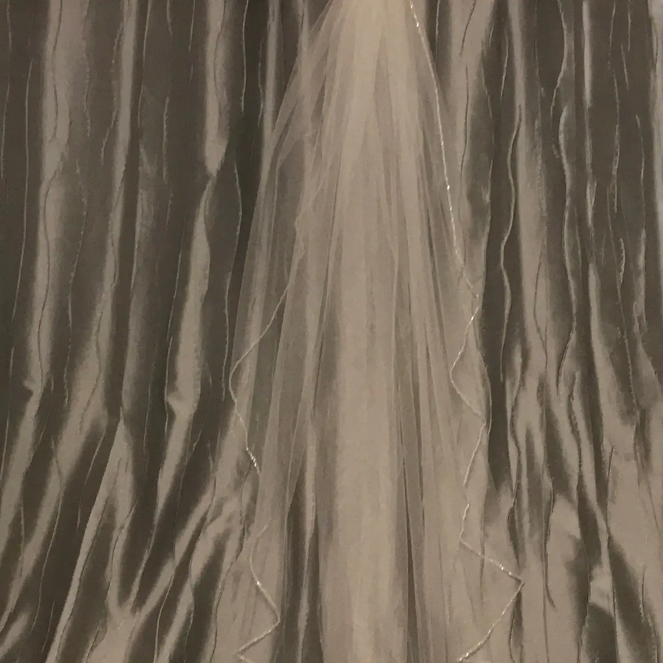 Off white 45” bridal veil opaque bugle bead edge