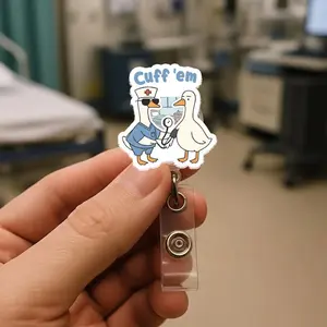 Funny Goose Nurse Badge Reel, Cuff Em Silly Goose ID Holder, Gift for Nursing Student
