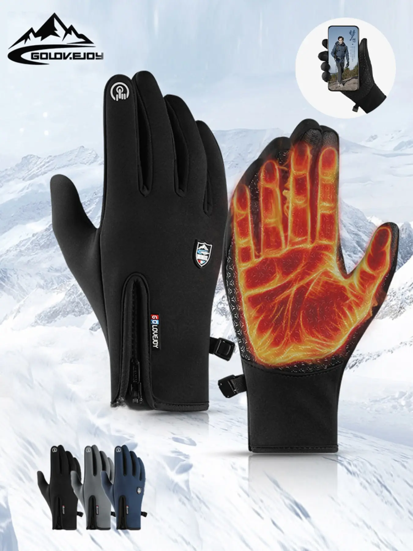 Men's Touch Screen Gloves, Waterproof Windproof Gloves, Casual Solid Color Sportive Active Fleece Lined Snowboard Gloves for Outdoor Activities Snowboarding Gear