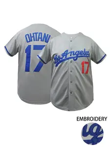 Men's #17 Stitched Baseball Jersey, Short Sleeve V-Neck Button Up Baseball Shirt | Blue Gray Black White | Breathable Sports Tee for Outdoor & Games | Unisex All Season Wear