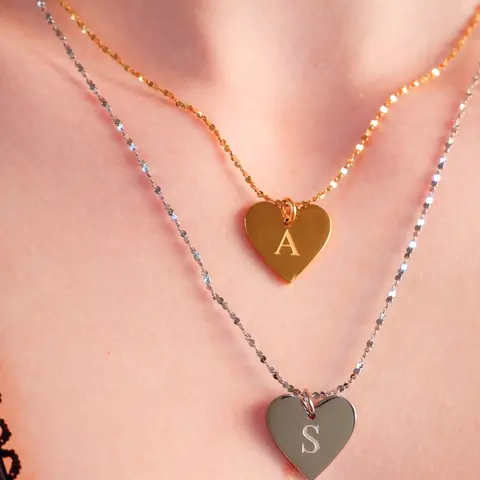 Olivia Initial Heart Necklace | Waterproof Jewelry | Silver Stainless Steel and Gold