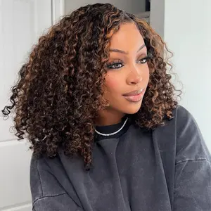 VSHOW Water Wave Highlight Glueless Human Hair Wigs 180% Density Curly Haie Wear Go Wigs 7x5 Pre Cut Lace Wigs For Women