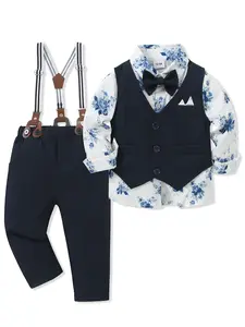 Toddler Baby Boy Clothes Suit 12M-5T Boys Formal Dress Shirt+Bowtie+Vest+Suspender Pants Gentleman Wedding Outfits