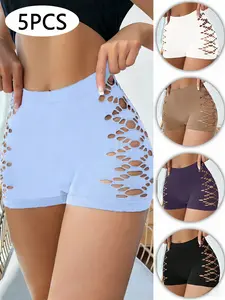 Women's High Elastic Breathable Mesh Panties, Comfortable Seamless Design, Medium Waist Flat Briefs, Pack of 5, No Chafing