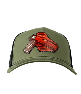 Holstered Pistol Leather Patch Hat
