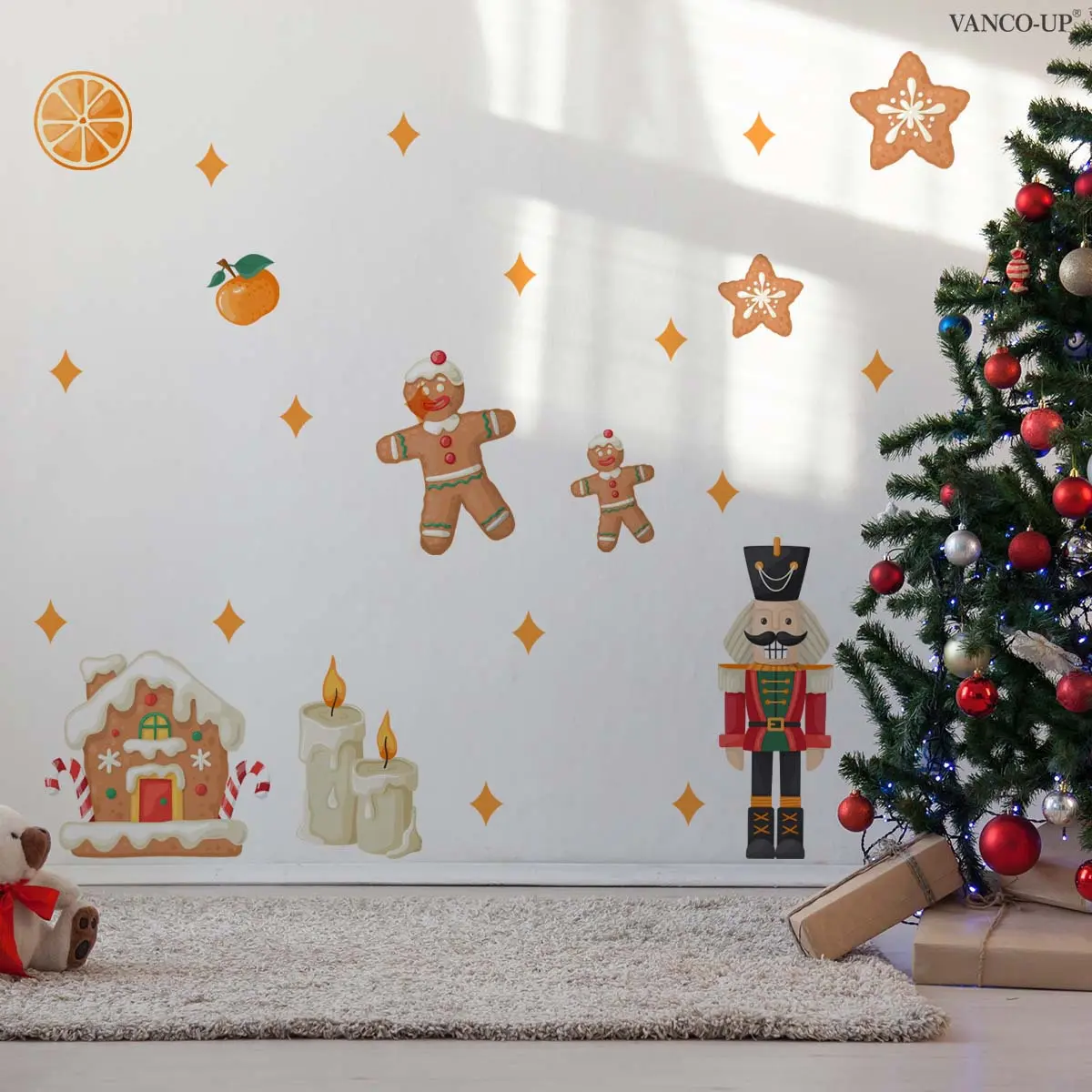 A 30*60cm self-adhesive Christmas gingerbread man star flat wall sticker for home background decoration M20325-NC