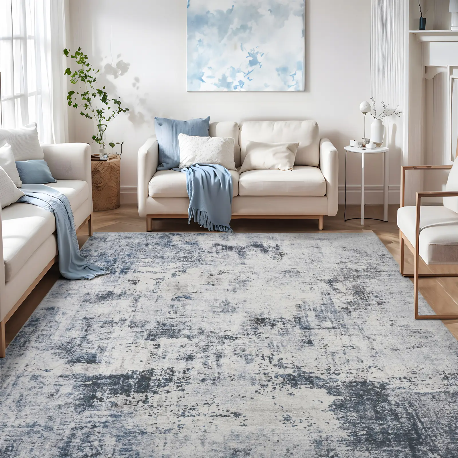 [CLEARANCE] MontVoo Abstract Washable Area Rugs for Living Room & Bedroom, Soft Touch, Machine Washable, Unique Design, Large Area Carpet, Fallfreshne