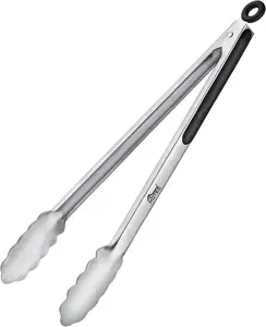 Hotec Stainless Steel Kitchen Tongs, 16 Inch Extra Long Locking Metal Food Tongs for Cooking, Serving, BBQ, Grill Non-Slip Grip