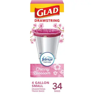 4 Gal. Small Drawstring Cherry Blossom with Febreze Pink Trash Bags (34-Count)