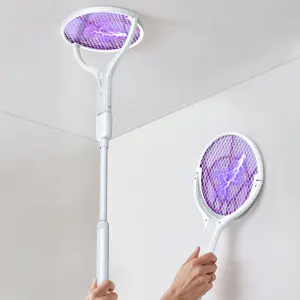 Electric Mosquito Swatter, Extendable Fly Killer Racket with Auto/Manual Mode, 1200mAh Rechargeable Bug Zapper for Bedroom, Kitchen, Patio, Outdoor, Garden Wireless Portable Zapper Multifunction