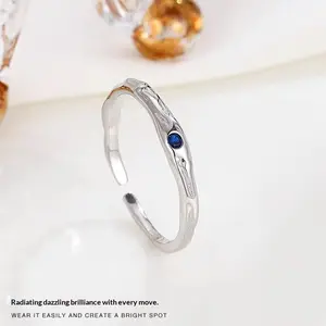 Simple Thin Wrinkle Ring for Women Inlaid with Blue Diamond Single Ring Geometric Irregular Design Open Index Finger Ring Gift for Girlfriend january  birthstone tulip  rings gift  mom sand  casting  jewelry ashes  keepsake promise rings for gf