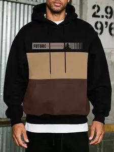 Spring and autumn new men's long-sleeved hooded sweatshirt with pockets monogram print regular large size leisure sports fitness running travel holiday outdoor camping men's tops clothes