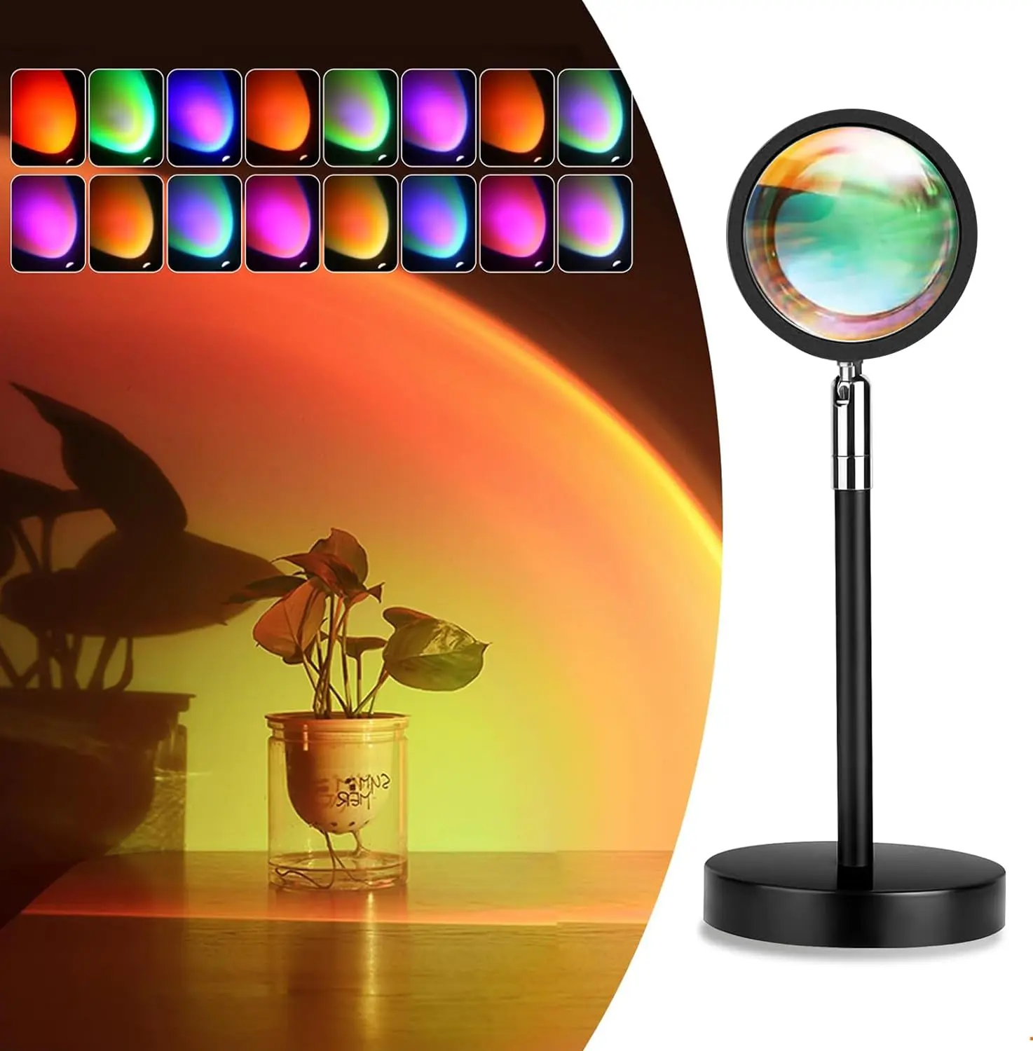 Fall Sunset Lamp Projector Light 180° Adjustable Sunset Mood Lamp, 4 Modes, Remote Control RGB Ambient Night Light for Bedroom, Gaming Room, Live Streaming Photography & Parties Home Wall Decor Party Led Lighted Gift Led Multi Multifunction Rgb Colors