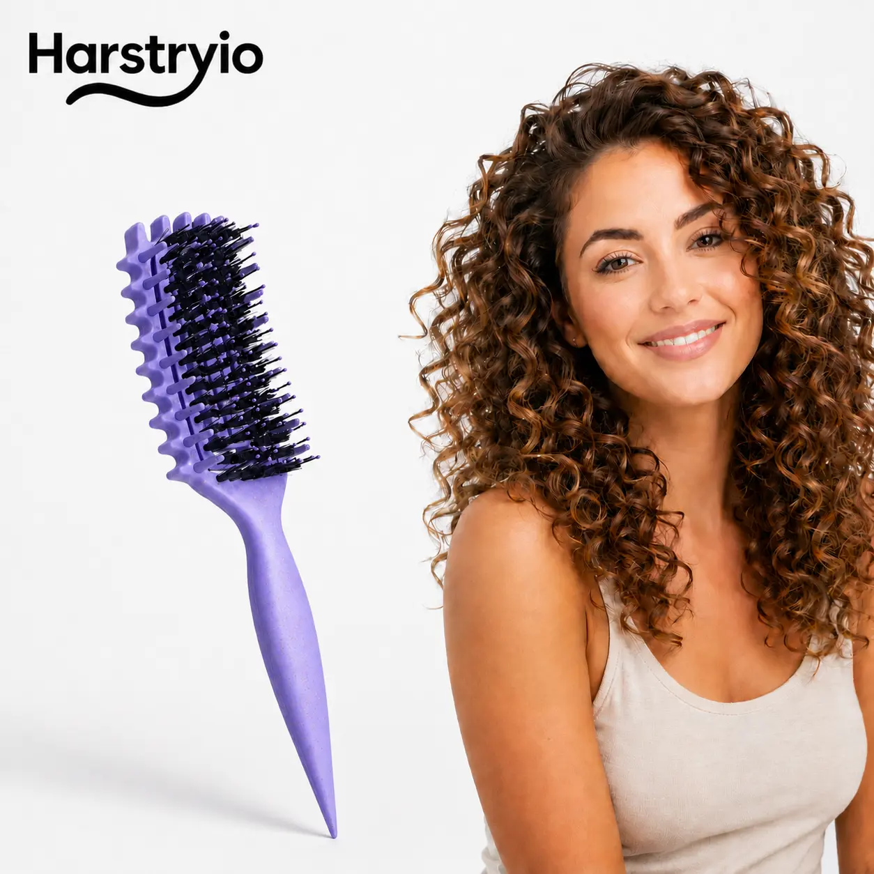 Harstryio 2026  Upgraded 5-in-1 Boar Bristle Curl Defining Brush | Vented Detangler for Curly Hair | Minimal Pulling | Wet & Dry Use | Ergonomic Travel Hairbrush