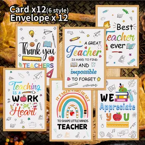 12pcs Teacher Appreciation Greeting Cards with Envelopes - Versatile Thank You Cards for Teachers, Perfect for Teacher's Day, Graduation, Retirement & Holidays, Teacher Appreciation Gifts