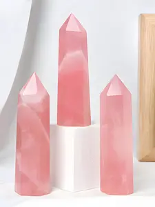 1PC Stunning Rose Quartz Tower Quartz Crystal Obelisk Wand, Star Pink Tower Crystal Point, Loose Gemstones, Bohemian Boho Style, Perfect Home Decorative Art Ornament, Unique Easter Valentine's Day Gift，The Ideal Choice for Crystal Enthusiasts.