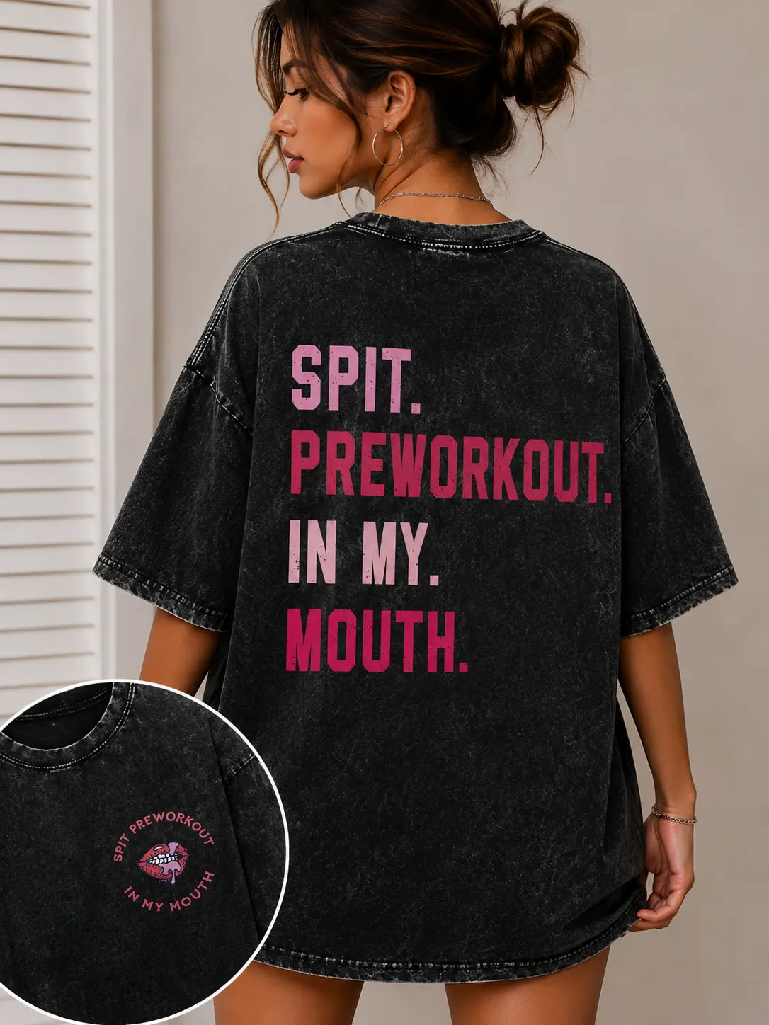 Spit Preworkout In My Mouth Printed Gym Shirt, Washed T-Shirt, Oversized 5XL Graphic Gym Shirt, Vintage Washed Tee Cotton, Menswear Fit Top Womenswear