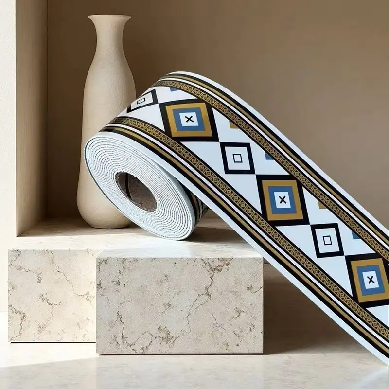 Self-Adhesive Baseboard Wall Border Strip, Pvc Self Adhesive Thick Waterproof Decorative Strip for Windowsill & Door Frame Decoration, Living Room, Home, 500cm X 10cm