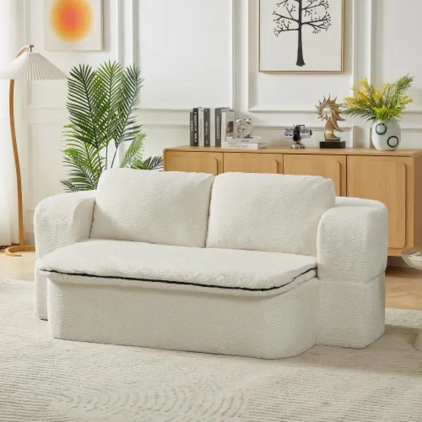 74.80in Convertible Sleeper Sofa Bed - Modern Compressed Couch, Folding Futon with Cushion Blanket, No-Assembly Sponge Floor Sofa, 74.80x41.30x26.00in/16x16x46in, 72.50lbs for Living Room, Bedroom, Cream
