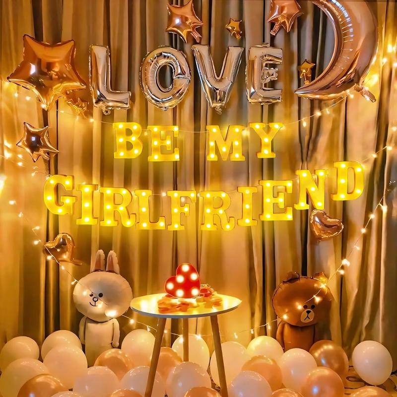 Lopixa™ Be My Girlfriend Light Up Letters Proposing Decorations Set Includes 14 LED Light Letters and 1000 Rose Petals Valentine's Day Ornaments