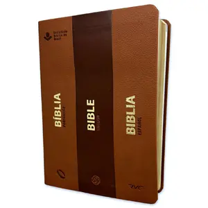 Trilingual Bible in Spanish  English Português Letter 5 points RVC ESV NAA Imitation Leather Brown