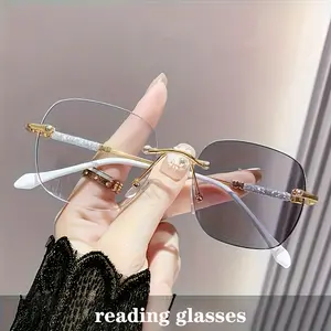 New reading glasses, frameless frame, high-definition lenses, degree range +1.0 +3.0, a pair of lenses for multiple uses, suitable for daily wear, suitable for the elderly Women's Progressive