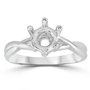 14k White Gold Solitaire Round Twist Engagement Ring Setting