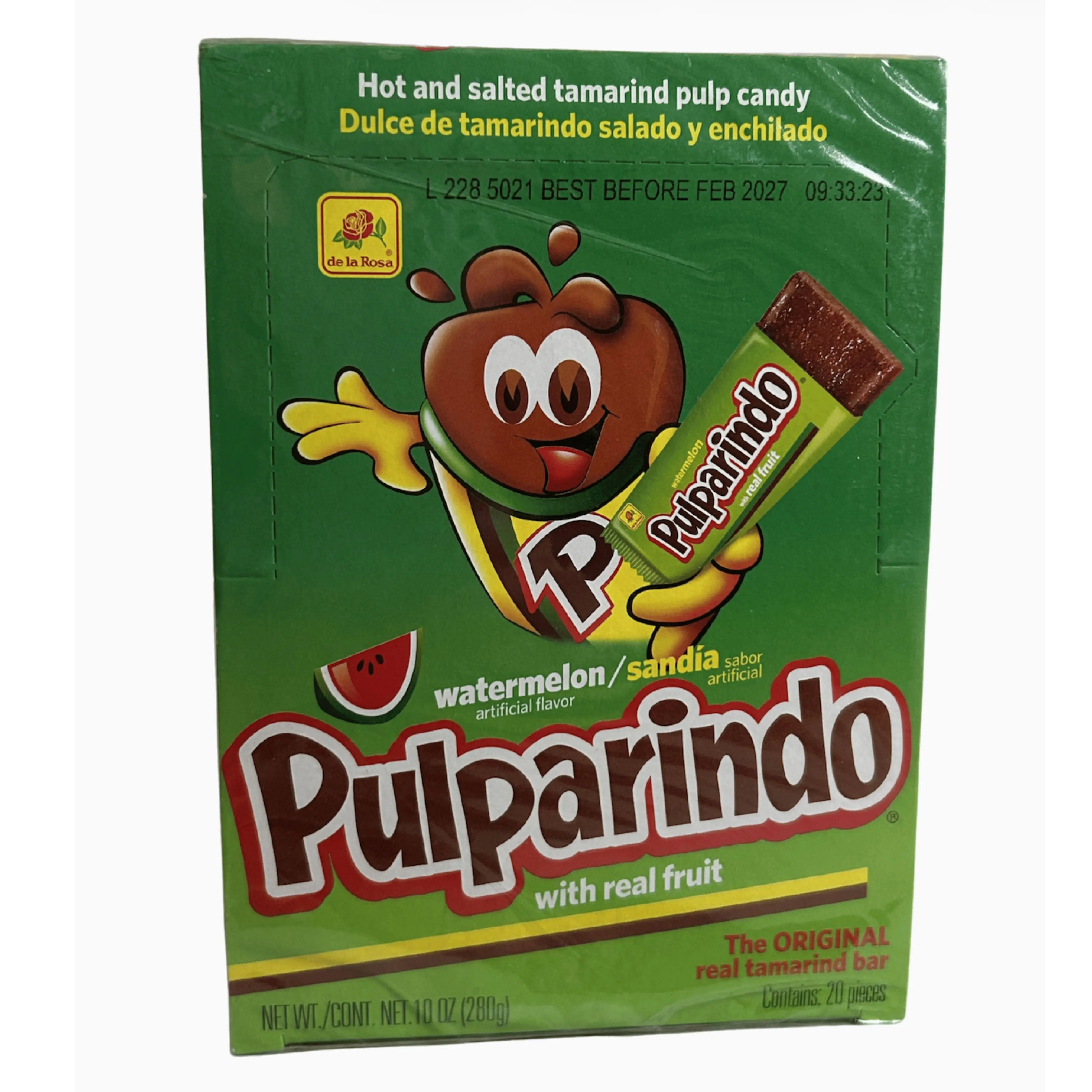 Pulparindo Watermelon Hot & Salted Tamarind Candy Bars with Real Fruit – 20 Count, 10 oz
