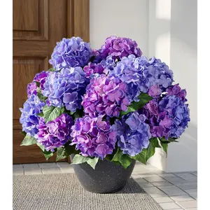 Artificial Flowers for Outdoors, 4 PCS Purple Blue Fake Silk Hydrangea Flower Stems for Bouquets UV Resistant Realistic Home Wedding Centerpieces