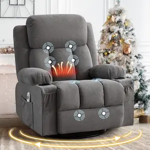Swivel Rocker Recliner Chair with Vibration Massage and Heat for Living Room ,with Rocking Function and Side Pocket, USB Charge Port,2 cup holders