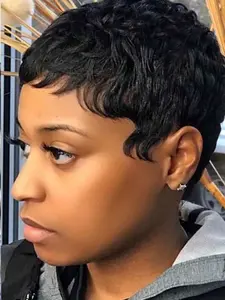 Pixie Wig Burgundy, Machine Made Human Hair Wig, Stylish Gift for Women, Daily Party Use, Layered Pixie Cut, Short Straight