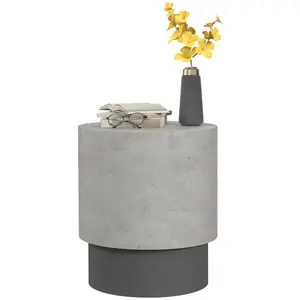 Multifunctional round side table concrete finish adjustable base for sofa side flower stand guest beverage use