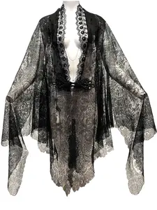 MORPHEW ATELIER Black Antique Silk Chantilly Lace Caped Duster