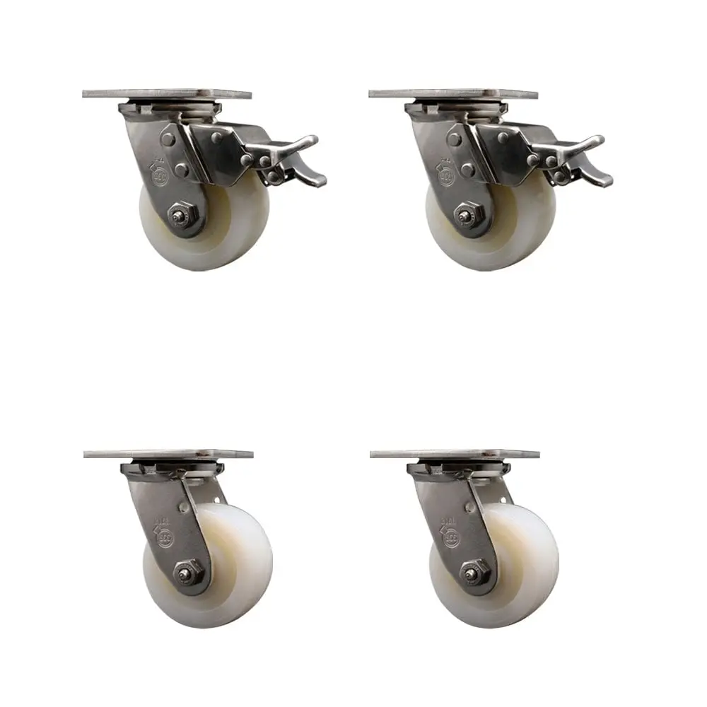 Service Caster SCC-SS316TTL30S420-NYB-2-S-2 316 Stainless Steel Heavy Duty Swivel Castors - Anti-Rust, Metal Bearing, Polished Metal Steel Castors - 4 in. Nylon Wheels - 3200 lbs Total Capacity - Set of 4, Anti-Rust Castors
