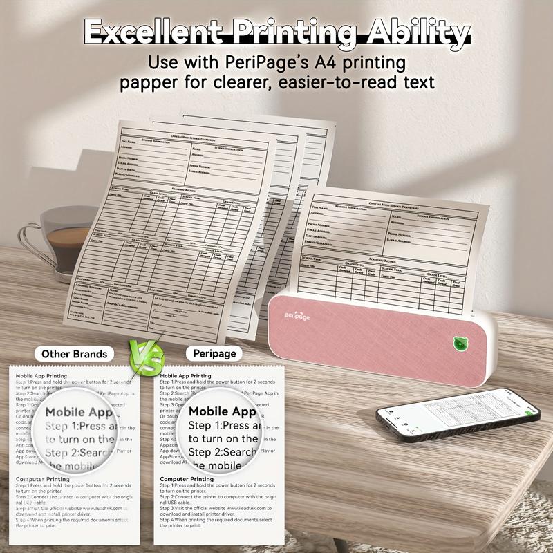 NEW-Portable Thermal Printer - Compact A4 Inkless Printer with 1 Roll of Thermal Paper - Supports 8.26"x11.69" Printing, Android and iOS Compatibility, Long-Lasting Folding Paper, and Document Transfer Capability
