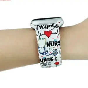 Nurse Themed Soft Silicone Watch Band, Unisex Fashion Comfortable Wrist Strap 38/40/41/42/44/45/49mm For Working Daily Casual Wear Fits All Apple Watch Series (No Watch) Halloween