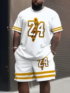 Men's Plus Size Sportswear Set, Drawstring Shorts & Short Sleeves, Loose Fit Casual Wear, Modern Style, All Seasons, Sweatsuit sets, Sweatsuit outfits, Athleisure Wear Set