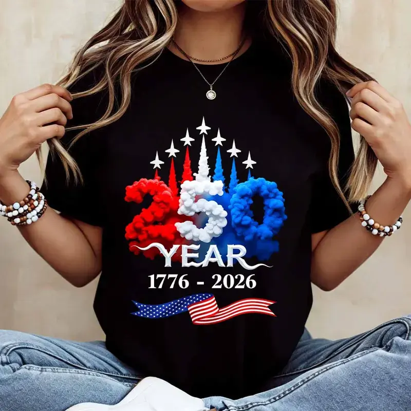 Women's Cotton American Flag Panel T-Shirt (1776-2026 Graphic), Short Sleeves Round Neck Soft Casual Top, Comfortable for Beach Wear, Machine Washable - European Sizes