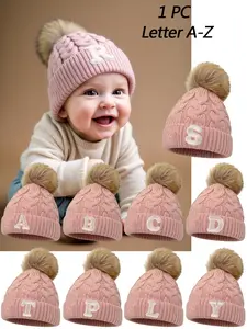 1PC Baby A-Z Letter Knitted Caps Knitting Beanie Baby Girls Hat Single Pom Kids Beanie Cap Infant Accessories Children Hats Elastic 0-3Y Toddler Girl Boy Hat