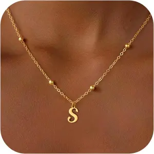Initial Necklaces for Women Girls - 14K Gold Plated Bead Initial Letter Necklace Dainty Letter A-Z Pendant Necklace Gold Jewelry Birthday Gifts for Women Girls