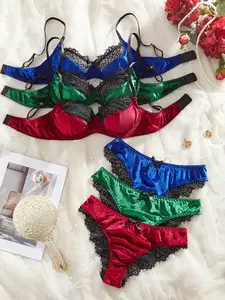 Women's Underwear Set, Korean Velvet Lace Patchwork Design, Max Support Fitted Bra, All-Season Comfortable Lingerie, Aesthetic