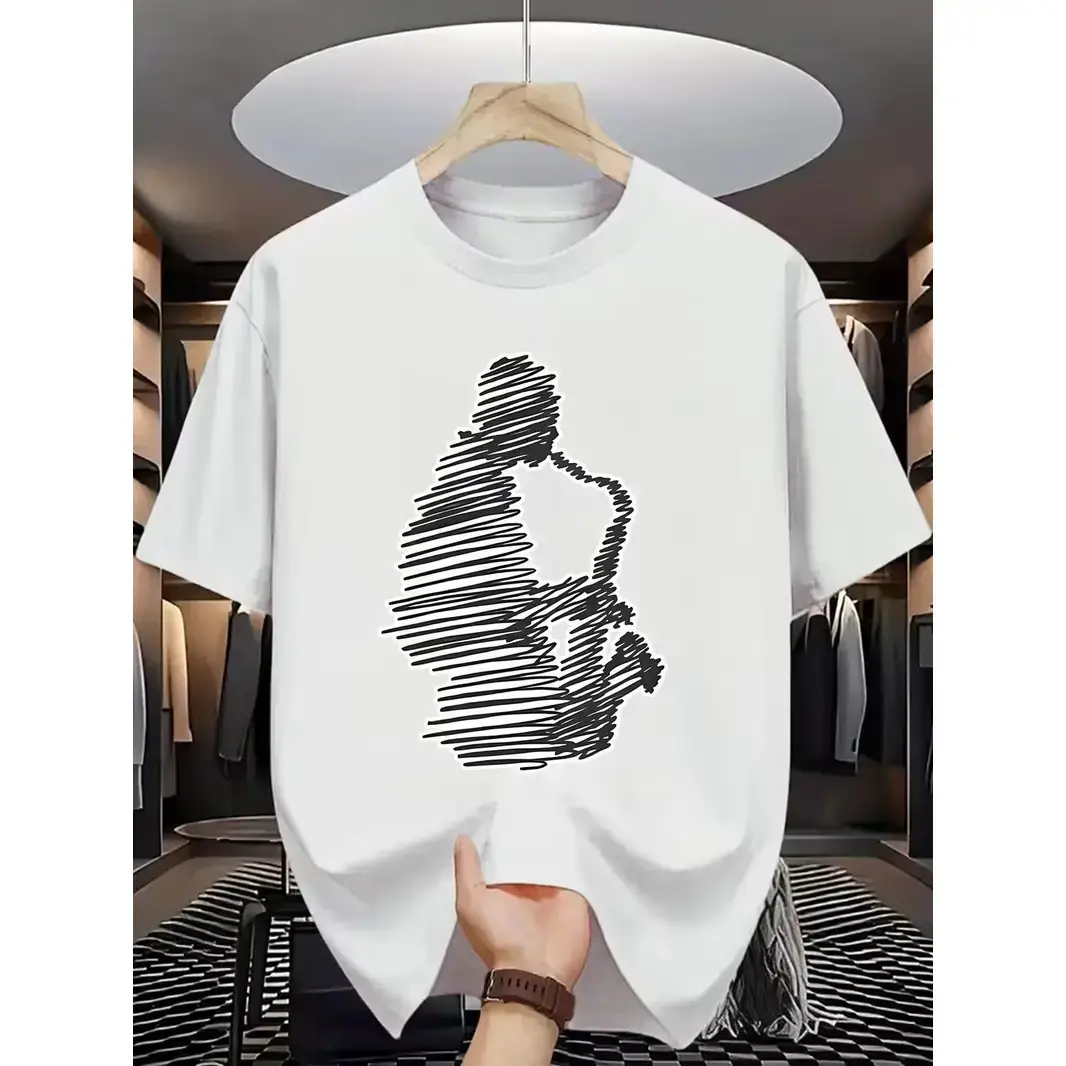 Men's Saxophone Player T-Shirt - Soft Breathable Jazz Band Tee with Saxophone Graphic, Short Sleeve Crew Neck Casual Shirt Suitable for Musicians, All-Season Wear for Concerts & Practice, Machine Washable Music Gift for Saxophonists, PLUS SIZE