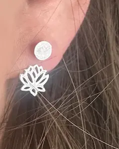 Dainty Lotus Ear Jackets, Sterling Silver Stud Earrings